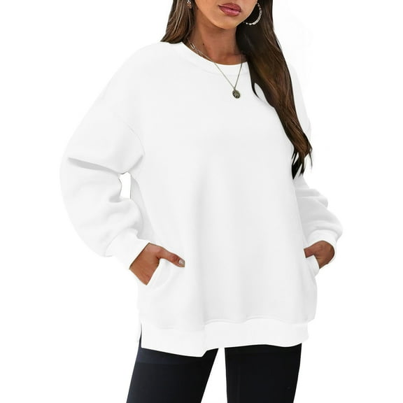 LEBONYARD Womens Plus Size Clearance $5,Fashion Women Round Neck Long Sleeve Solid Loose Sweatshirt Blouse Tops White S