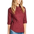 thumbnail image 2 of Womens Classic Solid 3/4 Sleeve Button Down Blouse Dress Shirt, 2 of 6