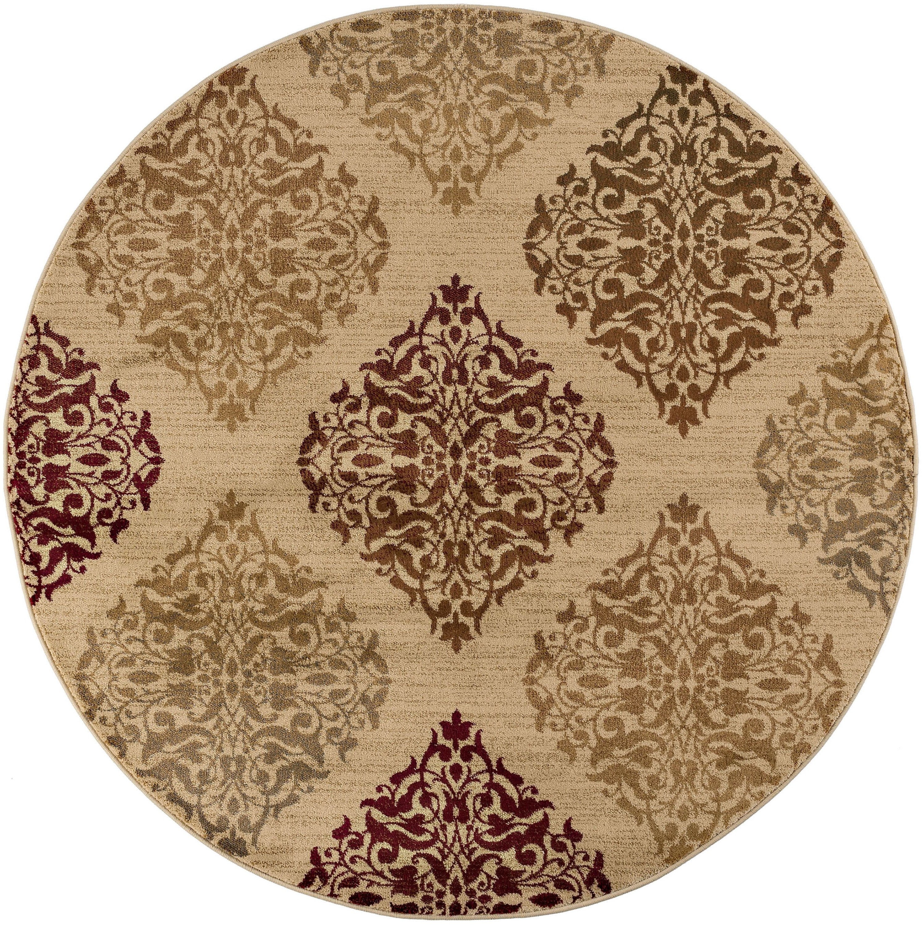Impressions Transitional 5' Round Beige and Red Polypropylene Indoor Area Rug