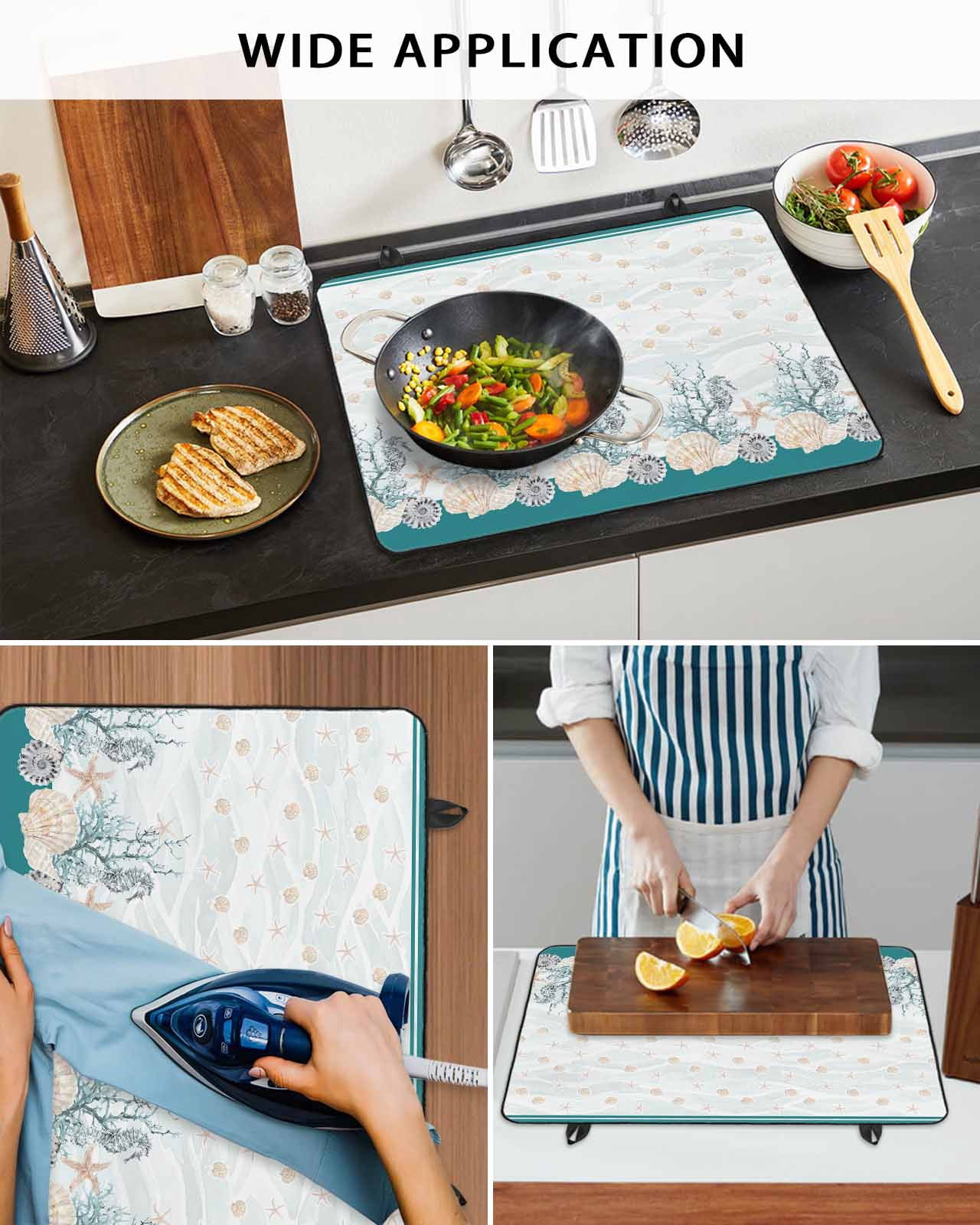 nqOlkjepod Large Induction Cooktop Protector Mat 24"x21", Turquoise Shell Stove Top Covers for Electric Stove, Rustic Coastal Nautical Ocean Animals Stove Burner Cover Mats, Glass Top Stove Cover