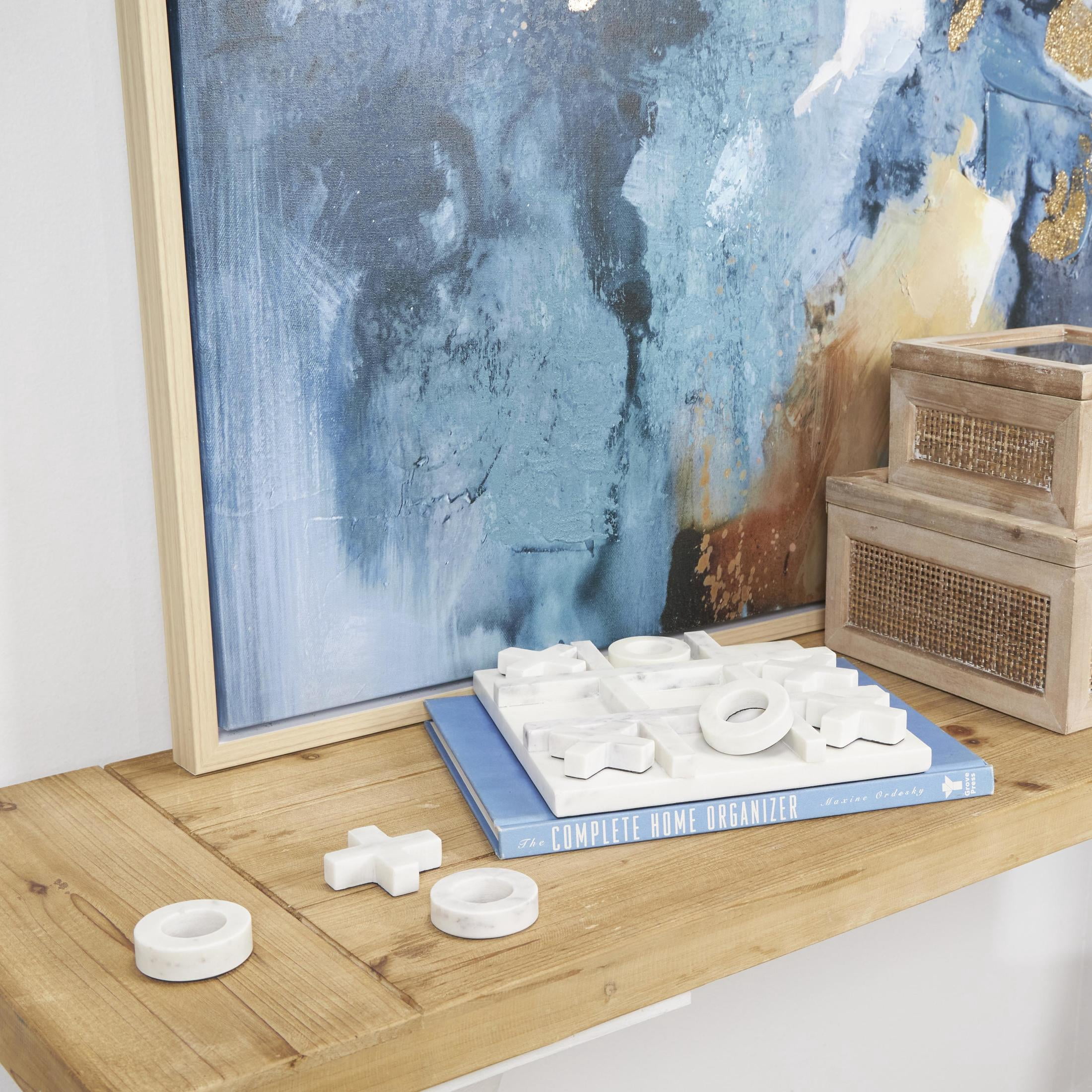 DecMode 9" x 1" White Marble Tic Tac Toe Game Set, 1-Piece