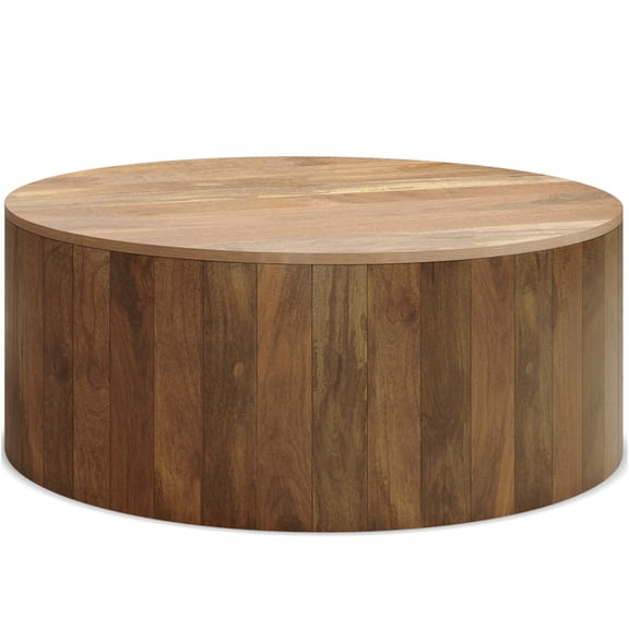 JERFIT 36 Inch Round Mango Wood Coffee Table, Natural Wood Finish, Cocktail Table for Living Room