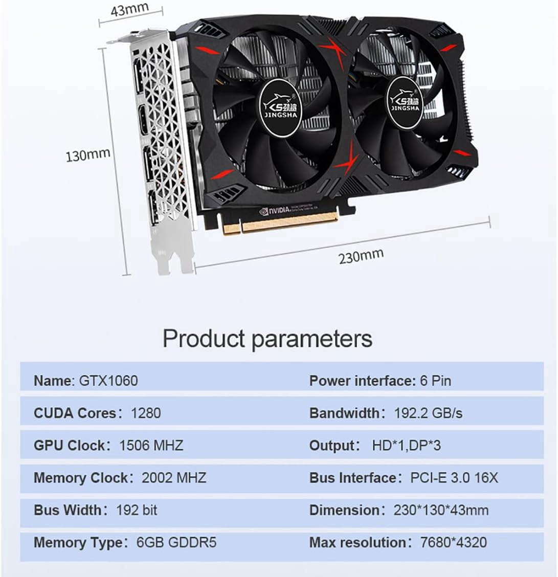 GTX 1060 6GB 192bit GDDR5 Gaming Graphics Card 4K HDR VR Ready Dual Cooling Fans Support DirectX 12 PCIe3.0 * 16 HDMI DVI DP Video Cards