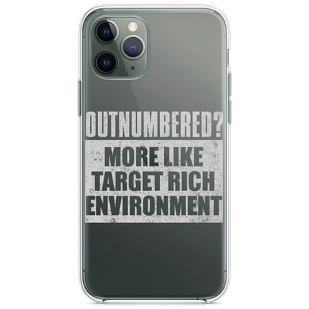DistinctInk Clear Shockproof Hybrid Case for iPhone 11 Pro MAX (6.5 Screen) - TPU Bumper Acrylic Back Tempered Glass Screen Protector - Outnumbered? Target Rich Environment