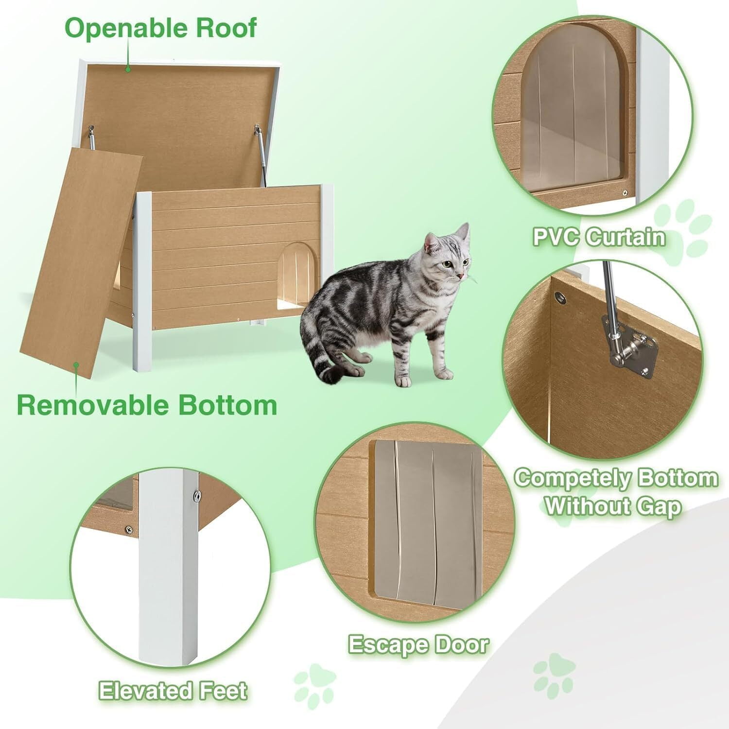 GONICHA Outdoor Cat House Weatherproof, Poly Lumber Cat Houses for Outdoor Cats Insulated, Feral Cat Shelter with Escape Door and Openable Roof ,Teak color