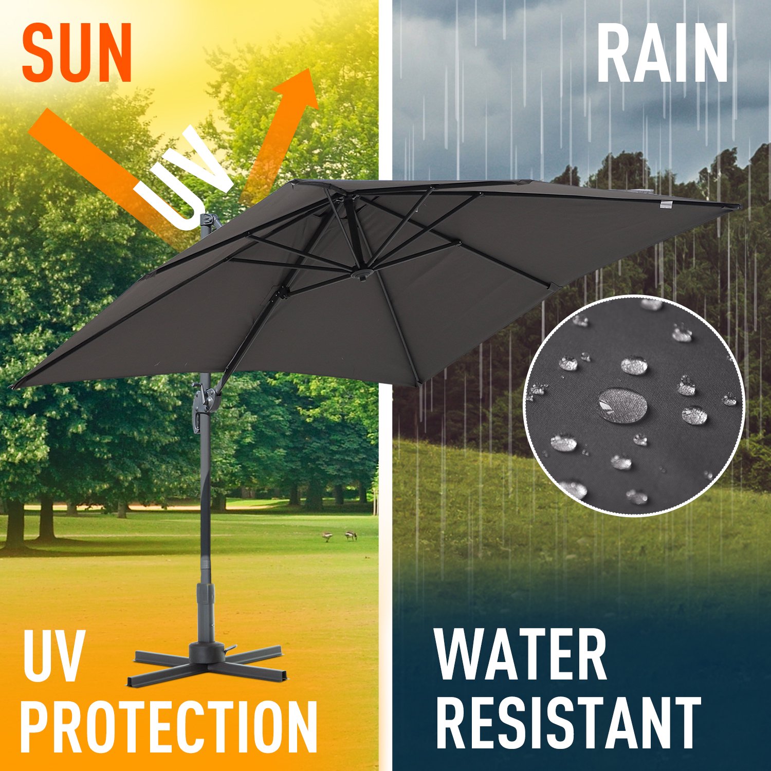 Outsunny 8 X 8 Square Offset 360 Cantilever Market Patio Umbrella With Cross Base Walmart Com Walmart Com