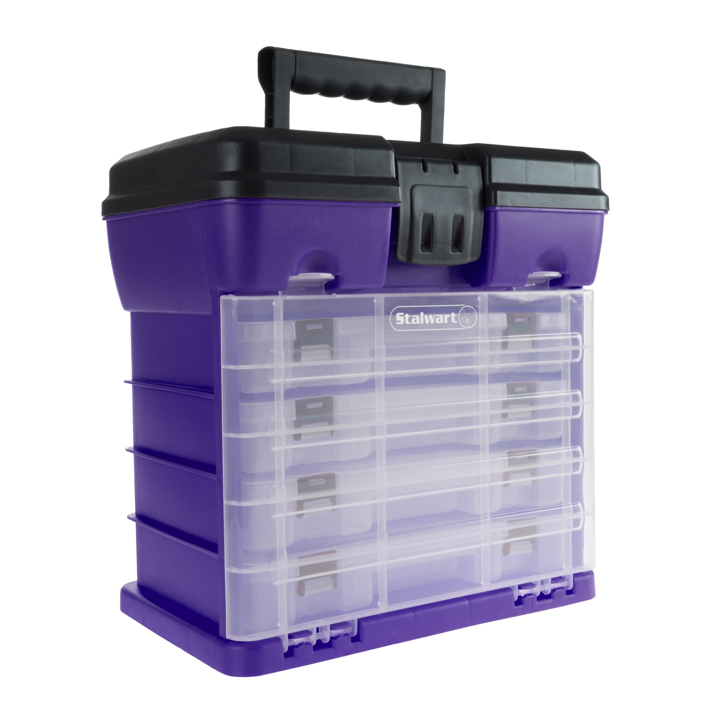 Storage and Tool Box-Durable Organizer Utility Box-4 Drawers with 19 Compartments Each for Hardware Fish Tackle Beads and More by Stalwart (Purple)