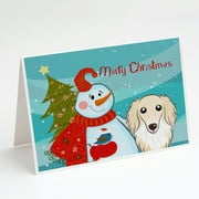 Caroline's Treasures Snowman with Longhair Dachshund Christmas Greeting Cards with Envelopes, 5" x 7" (8 Count)