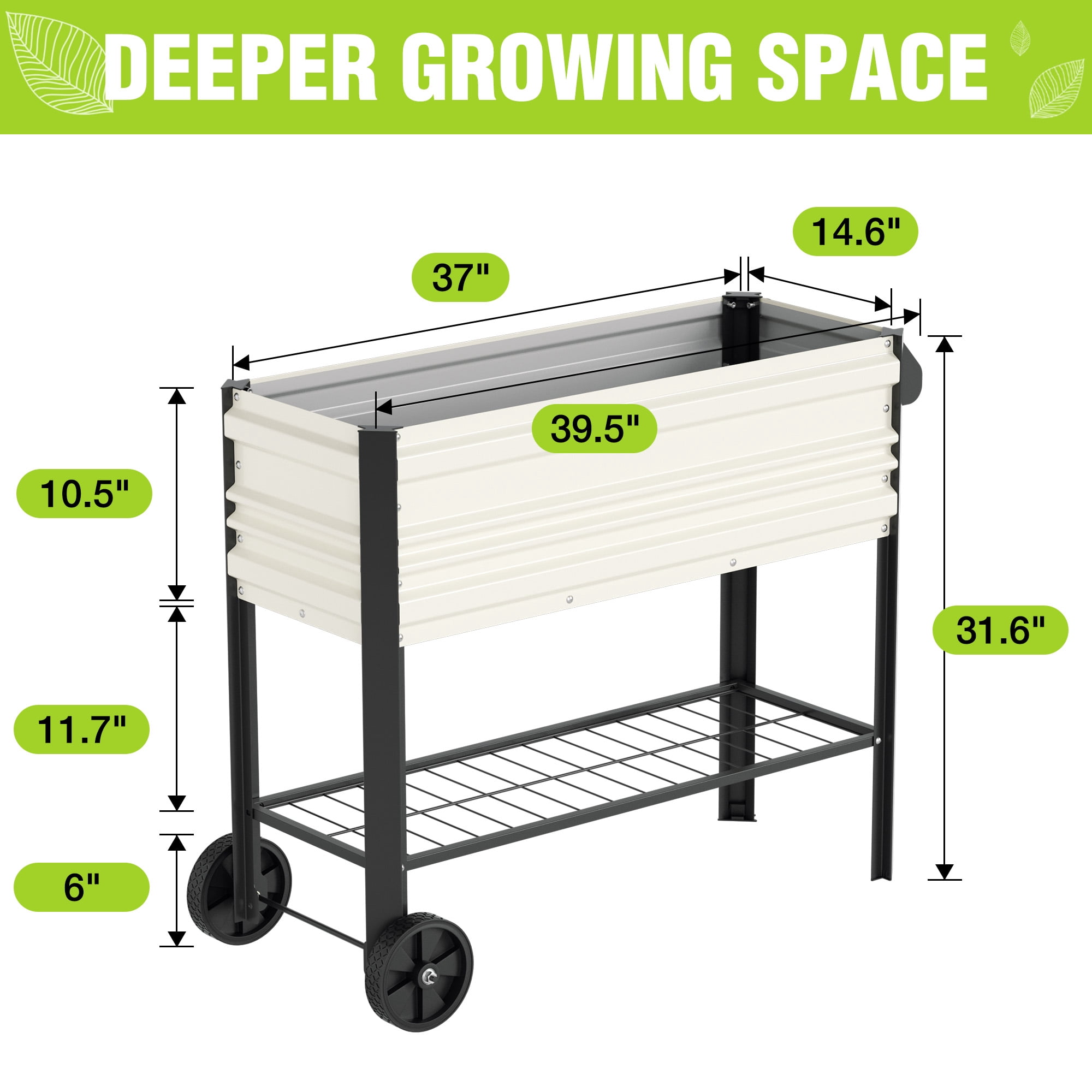 WORKPRO 37in Outdoor Galvanized Raised Garden Bed with Legs and Wheels -White