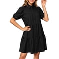 thumbnail image 2 of Ayolanni Babydoll Dresses for Women 2026 Solid Ruffle Short Puff Sleeve Collared Midi Shirt Dress Casual Holiday Beach Sundress Black L, 2 of 6