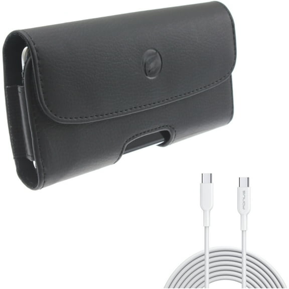 10ft Long Type-C Cable w Case Belt Clip for Samsung Galaxy S22 Ultra,S21 Ultra,S20 Ultra,Plus - Fast Charger Cord PD Power, Leather Holster Cover Combo