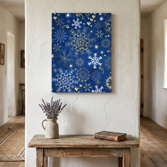 Ships Next Day Canvas Wall Art 8"x12", Blue Snowflake Christmas Wood Framed Canvas Print Painting, Xmas Snowflake Ready to Hang Small Picture Wall Decor for Home Hallway Bathroom Bedroom