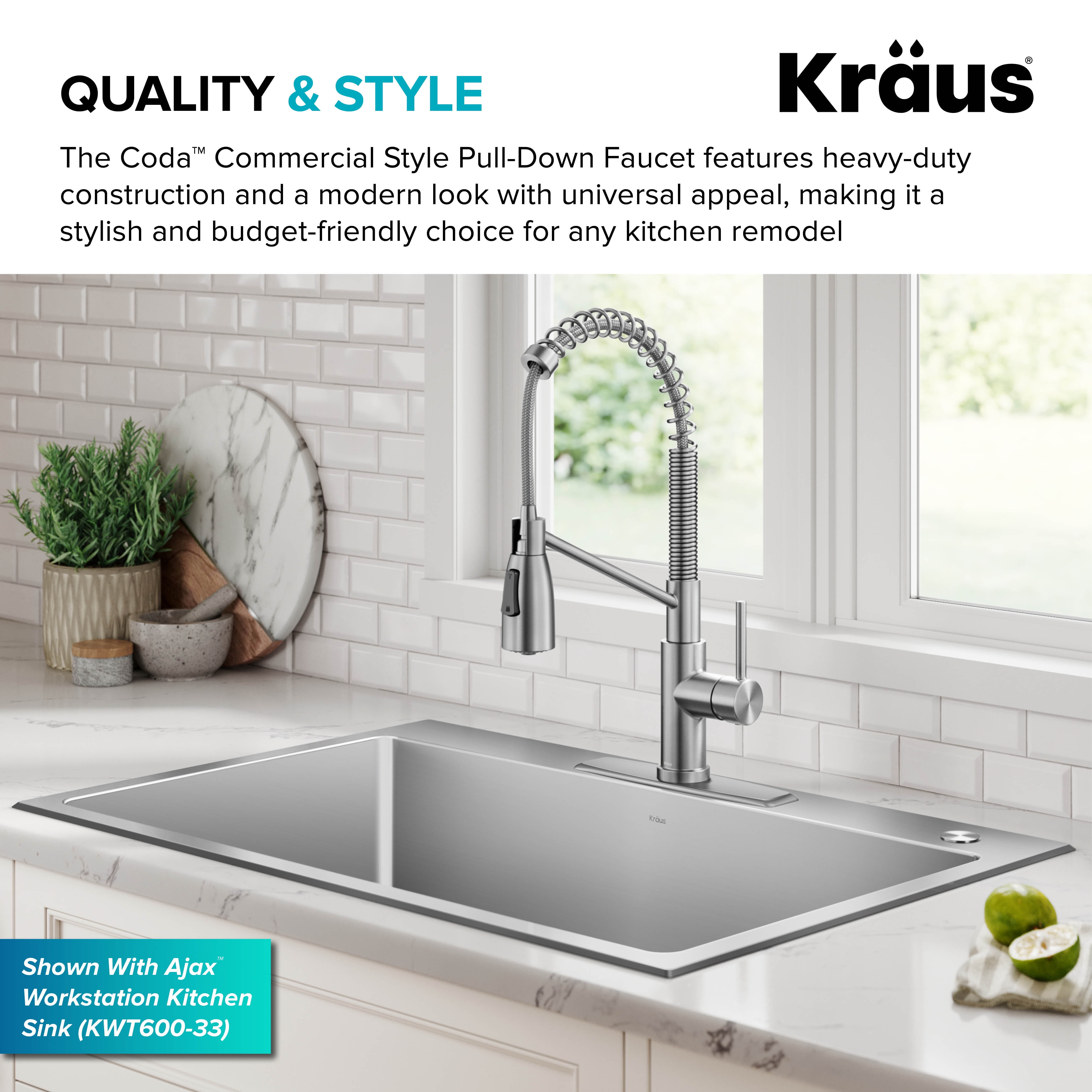 KRAUS Commercial Style Single Handle Pull-Down Kitchen Faucet in Spot-Free Stainless Steel