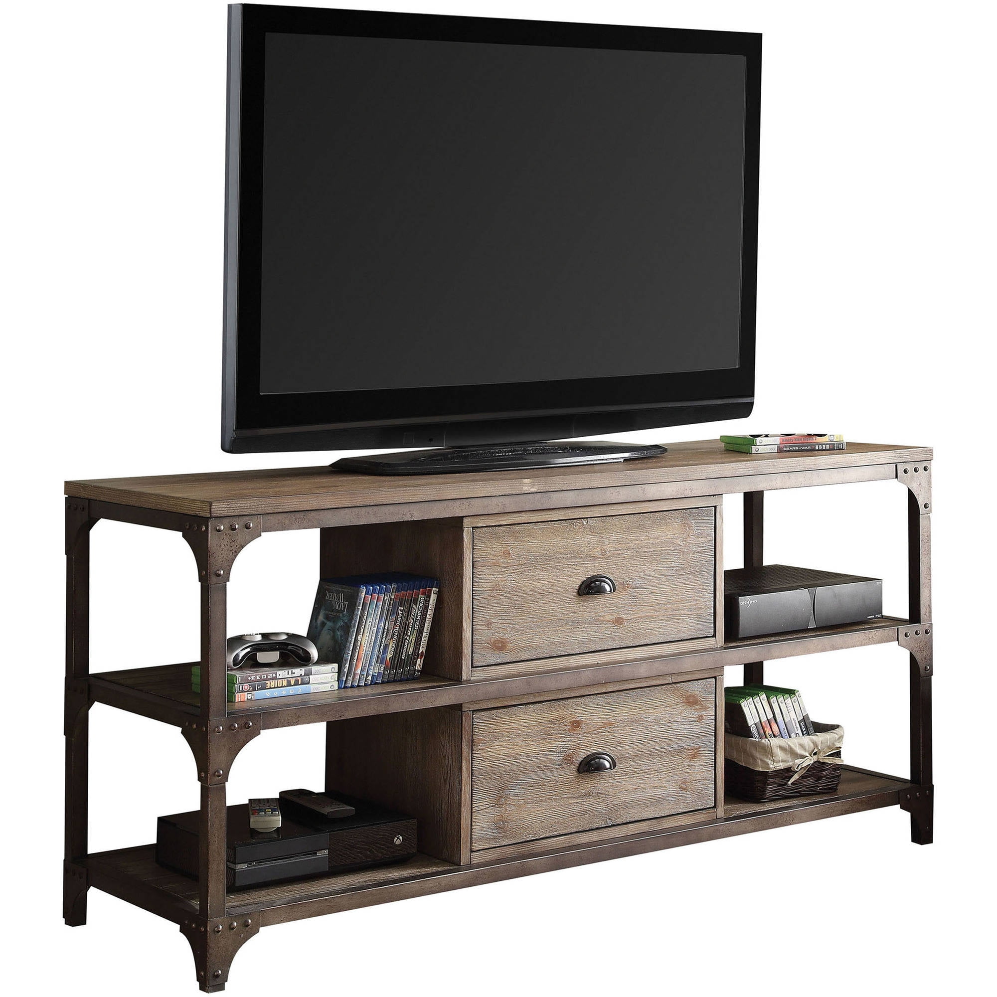 Acme Gorden Tv Stand For Tvs Up To 55 Weathered Oak And Antique Acme Gorden Tv Stand For Tvs Up To 55 Weathered Oak And Antique Silver Box 2 Of Com
