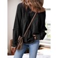 thumbnail image 4 of Womens Sweatshirt Oversized Casual Crewneck Long Sleeve Pullover Off the Shoulder Waffle Knit Tops Black XL, 4 of 5