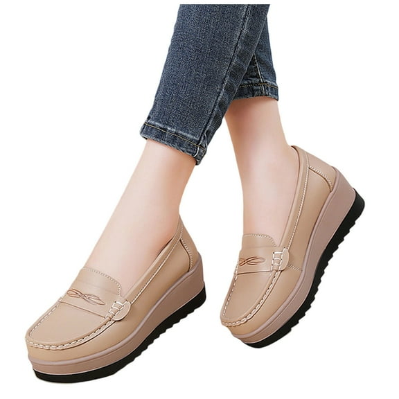 Yusimy Women's Fashionable Casual Comfortable Solid Color Breathable Round Toe Slip-On Platform Wedge Shoes with Thick Sole - Solid Color Minimalist Slip-On Style for Everyday Comfort