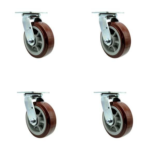 6 Inch Polyurethane Swivel Caster Set with Ball Bearing and Swivel Lock SCC