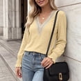 thumbnail image 5 of CHGBMOK Long Sleeve Shirts for Women Casual Lace V Neck Dressy Tops Fall Trendy Blouses Hollow Floral T Shirts, 5 of 6