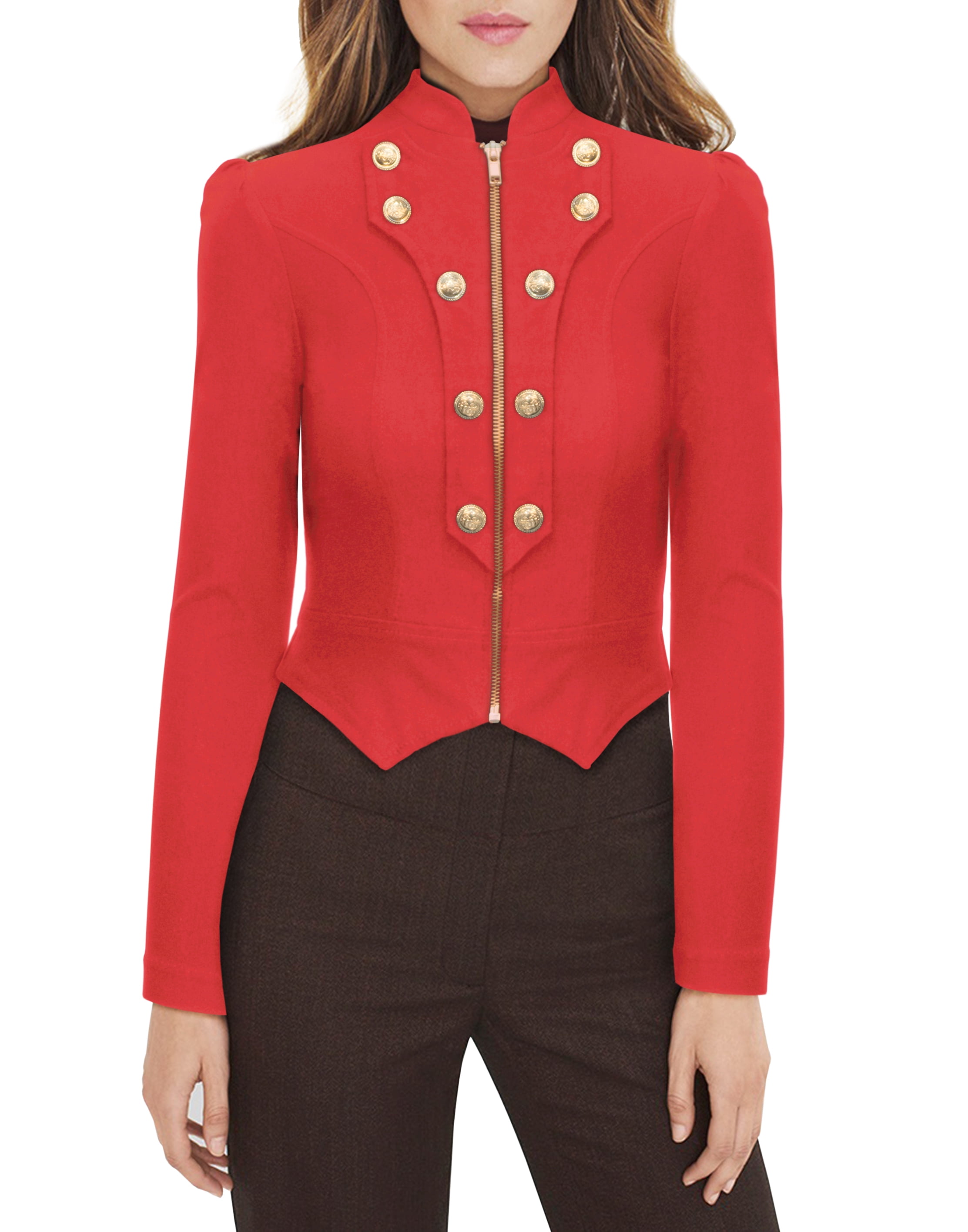 Hybrid \u0026 Company Women's Military Crop Stretch Gold Zip Up Blazer Jacket