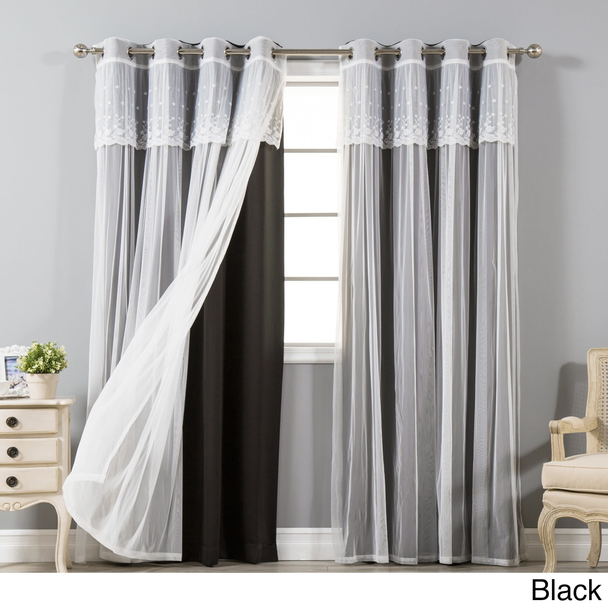 Aurora Home Mix & Match Tulle Sheer with Attached Valance and Blackout