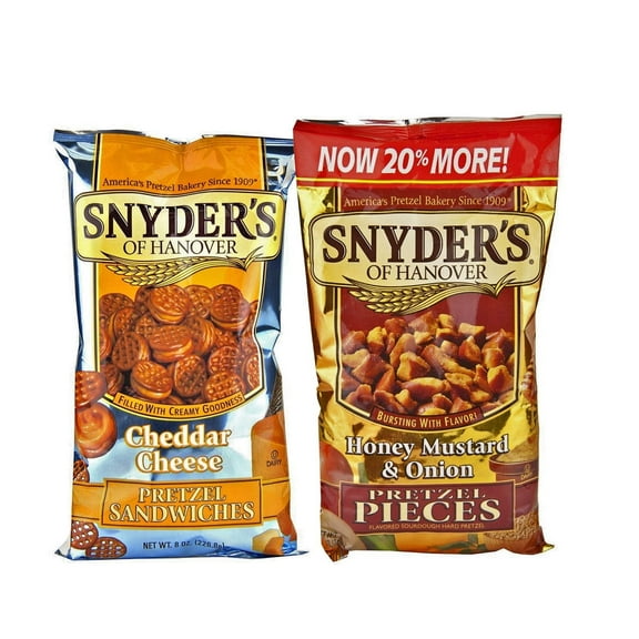 Snyder's of Hanover Pretzel Pieces 2 Piece Assortment - Honey Mustard & Onion and Cheddar Cheese, 12 oz and 8 oz Bags