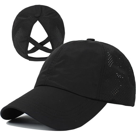 Women's Criss Cross Ponytail Baseball Cap – Adjustable High Messy Bun Ponycap, Quick Drying Hat