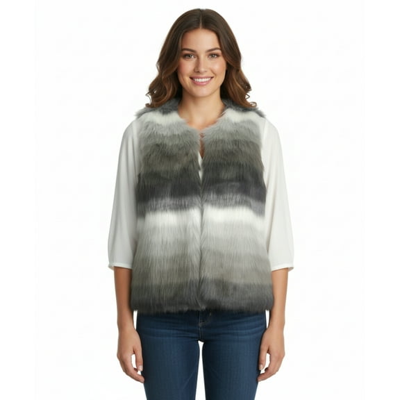 Skies Are Blue Open Front Faux Fur Vest, Grey