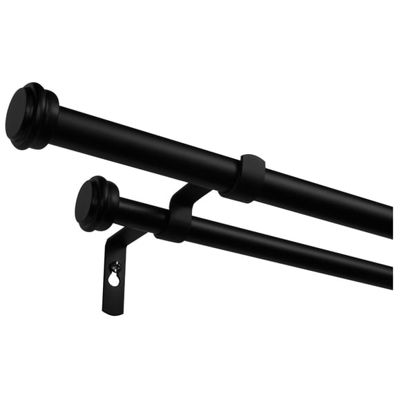 Exclusive Home Topper Double Curtain Rod and Finial Set, Matte Black, 36"-72"