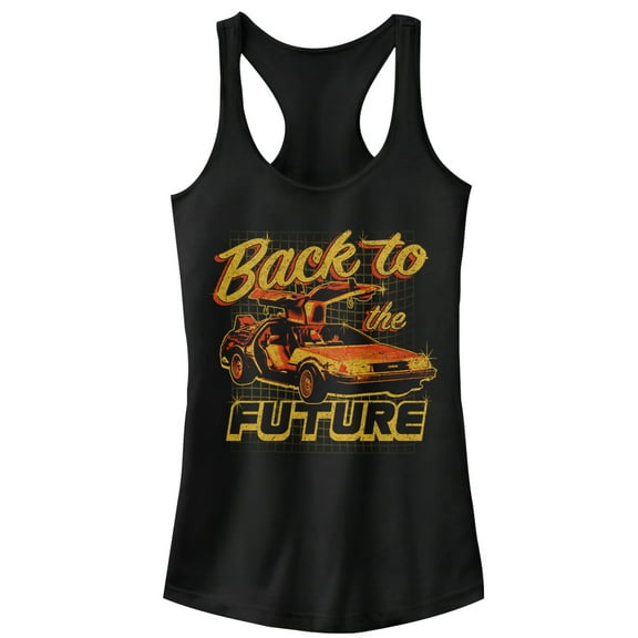 Junior's Back to the Future DeLorean Schematic Print  Racerback Tank Top Black X Large