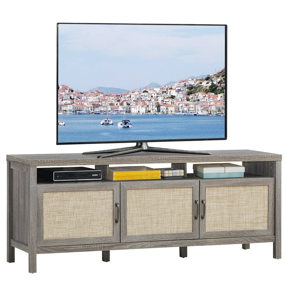 Gymax TV Stand Entertainment Media Center for TV's up to 65'' w/ Rattan