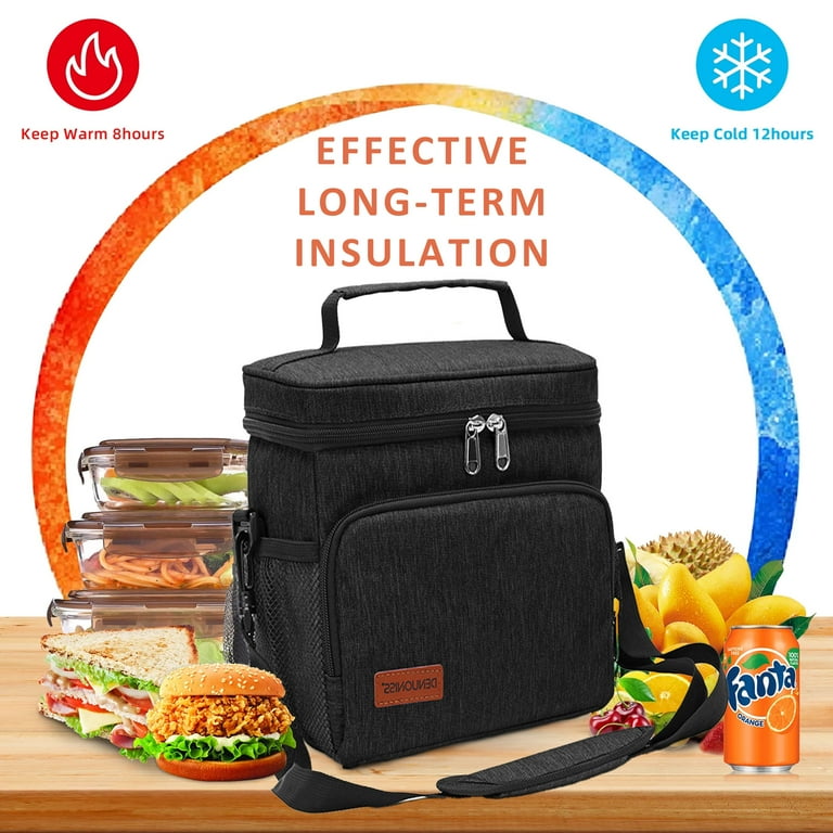 Kato Tirrinia Expandable Insulated Lunch Bag, 16L Large Lunch Cooler Bag With Shoulder Strap For Men And Women, Leakproof Lunch Box Bag, Suitable For Work School Picnic Camping Beach Travel, Black