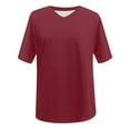 thumbnail image 4 of vigerkar Women's V Neck T Shirts Summer Half Sleeve Tees Casual Loose Fit Cotton Tunic Tops Brick Red, L, 4 of 4