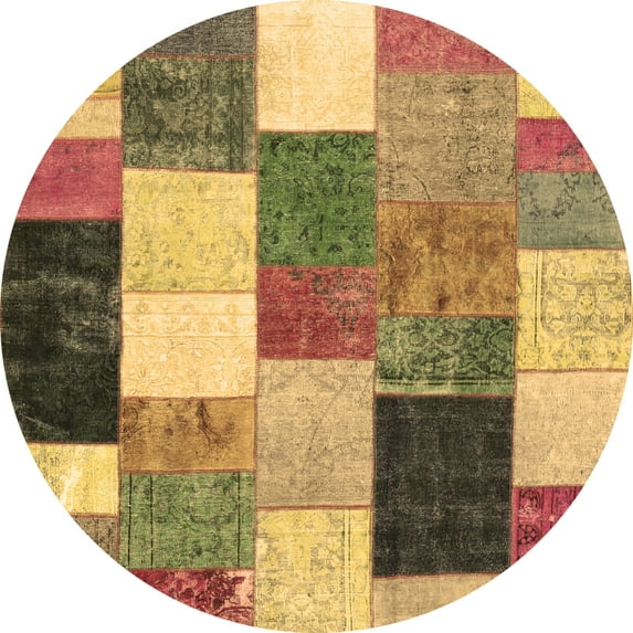Ahgly Company Indoor Round Patchwork Brown Transitional Area Rugs, 7' Round
