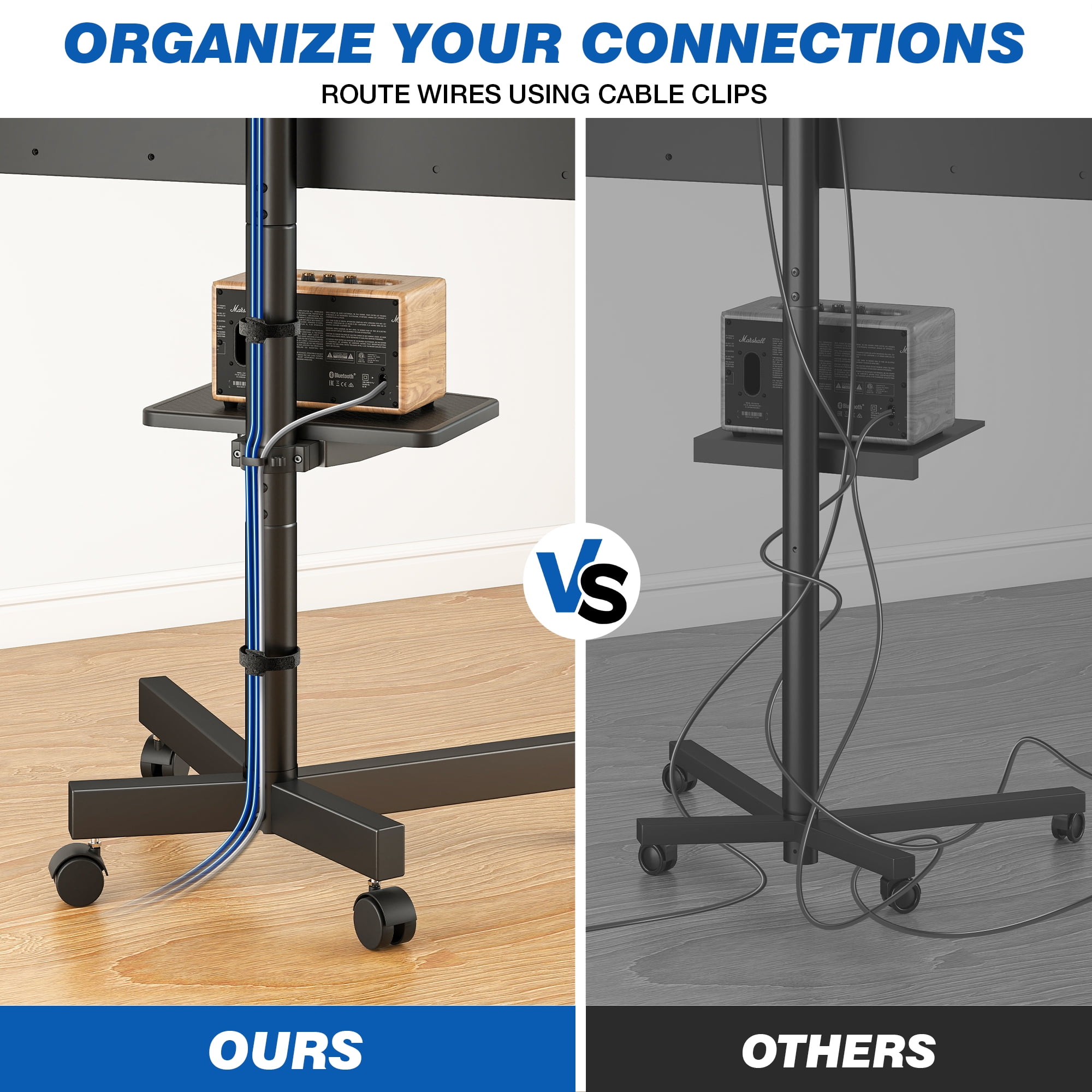 TAVR Furniture Mobile Rolling TV Cart with Locking Wheels for 23-60 inch TVs, Adjustable Rolling Floor Stand TV Trolley Holds up to 88lbs
