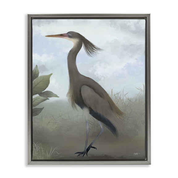 Stupell Industries Farmhouse Grey Heron Gray Floating Frame Canvas Art, 17 x 21, by Elizabeth Medley