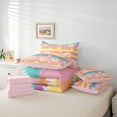 thumbnail image 5 of Manfei Cute Daisy Flower 7 Pieces Bedding Comforter Set,Colorful Geometric Striped Full Bedding Set,White Orange Pink Fitted Sheet Flat Sheet For Girls,Microfiber Bedroom Decor Reversible, 5 of 7