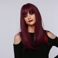 thumbnail image 3 of Wig with Bangs, Wigs for Women, 40cm High Temperature Silk Wig Burgundy Long Hair Centered Curly Hair With Rose Net, 3 of 9