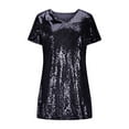 thumbnail image 4 of MELDVDIB Dresses for Women Sequined V-Neck Short Sleeve Spring Summer Short Dress Solid Color Fashion Casual Loose Outfits, 4 of 9
