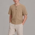 thumbnail image 3 of Ugoldhm Boys' Henley Short Sleeve T-Shirt Lightweight Solid Color with Chest Pocket Casual Tee, 3 of 8