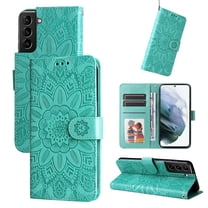 Dteck for Samsung Galaxy S22 5G Case with Card Holder,Embossed Flower Pattern Magnetic Leather Flip Kickstand Case Wallet Protective Cover For Samsung Galaxy S22,Green