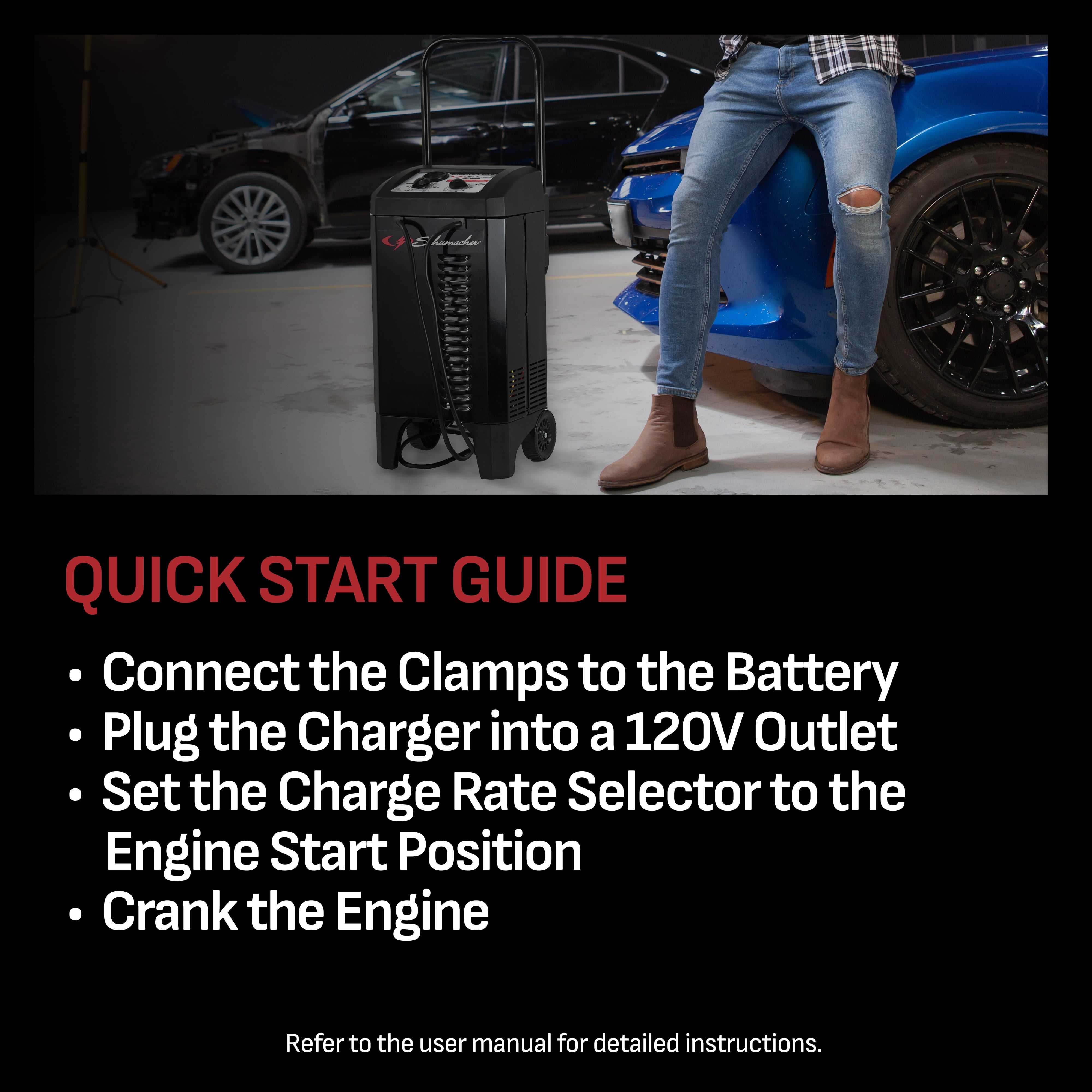 Schumacher Electric Wheeled Manual 10A Car Battery Charger and 200A Engine Starter, 40A Boost, 6V/12V Sport, Auto, and Marine Batteries, SC1446