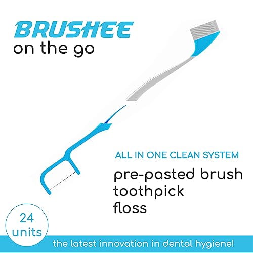 Brushee The Evolution of Oral Care 3 in 1 Tool Pre Pasted Mini Brush Floss Pick Individually Wrapped Disposable Prepasted Travel