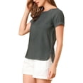thumbnail image 4 of Allegra K Women's Round Neck Short Raglan Sleeves Side Slit Chambray Blouse, 4 of 6