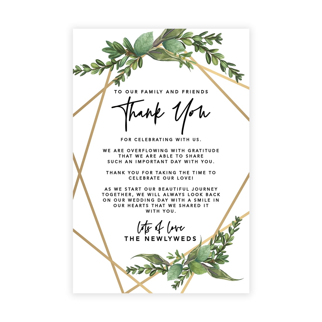 Andaz Press Geometric Copper and Greenery Wedding Thank You Place Setting Cards for Table Reception, 56-Pack