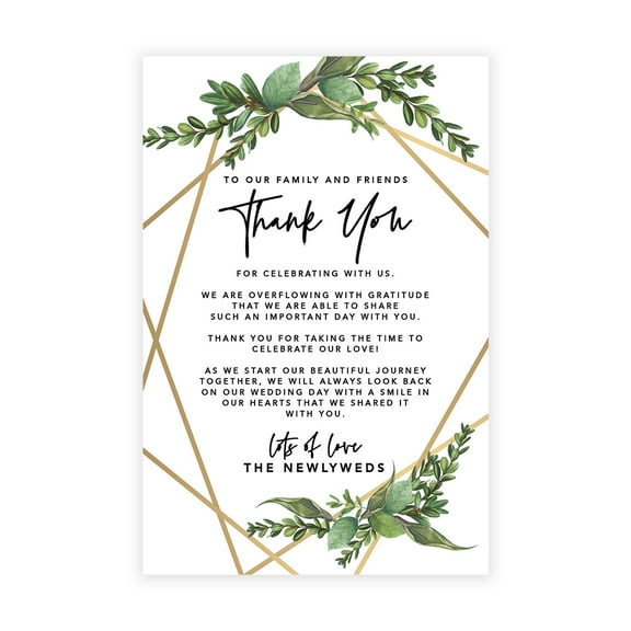 Koyal Wholesale Geometric Copper and Greenery Wedding Thank You Place Setting Cards for Table Reception, 56-Pack