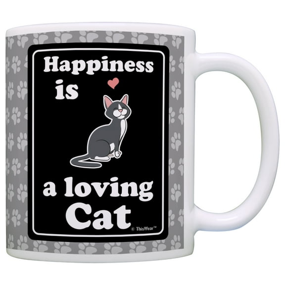 ThisWear Cat Gifts Happiness is a Loving Cat Lover 11 ounce Coffee Mug Paw Prints