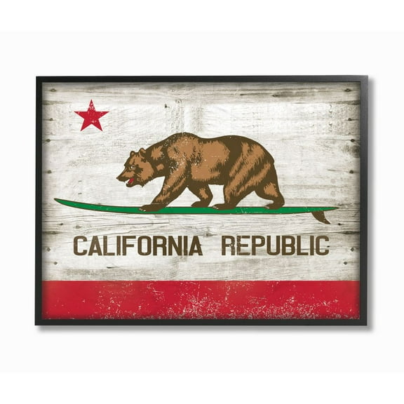 Stupell Industries California Republic Bear Wood Texture Design Framed Wall Art by RetroRocket, 16" x 20", Black Framed