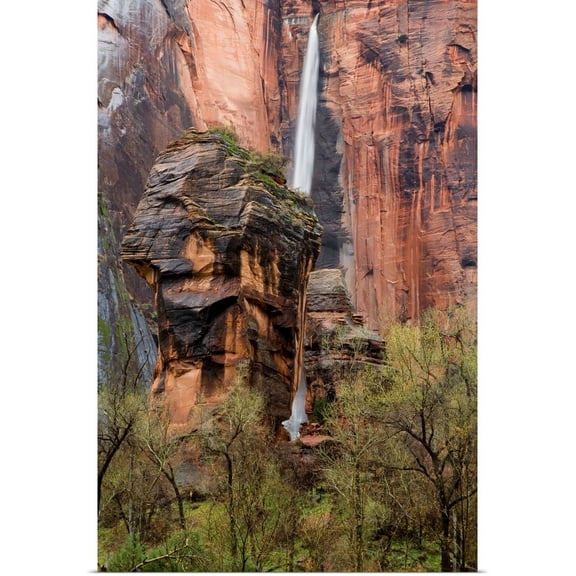 Great BIG Canvas | Rolled Chuck Haney Poster Print entitled Waterfall thunders down near the Temple of Sinawava in Zion National Park in Utah