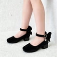 thumbnail image 6 of Mary Janes Shoes for Girls Elegant Suede Chunky Heel Flats with Bowknot Ankle Strap Casual Children Shoes Daily Gown (32,Black), 6 of 6