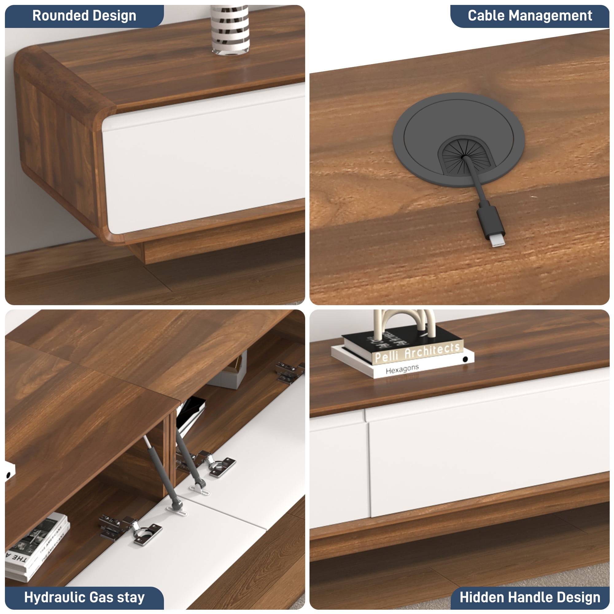 Blotout 94.5''Minimalist Floating TV Stand, Modern Wall-Mounted Media Console with 4 Drawers for Wall-mounted TV Up to 110'', Walnut & White